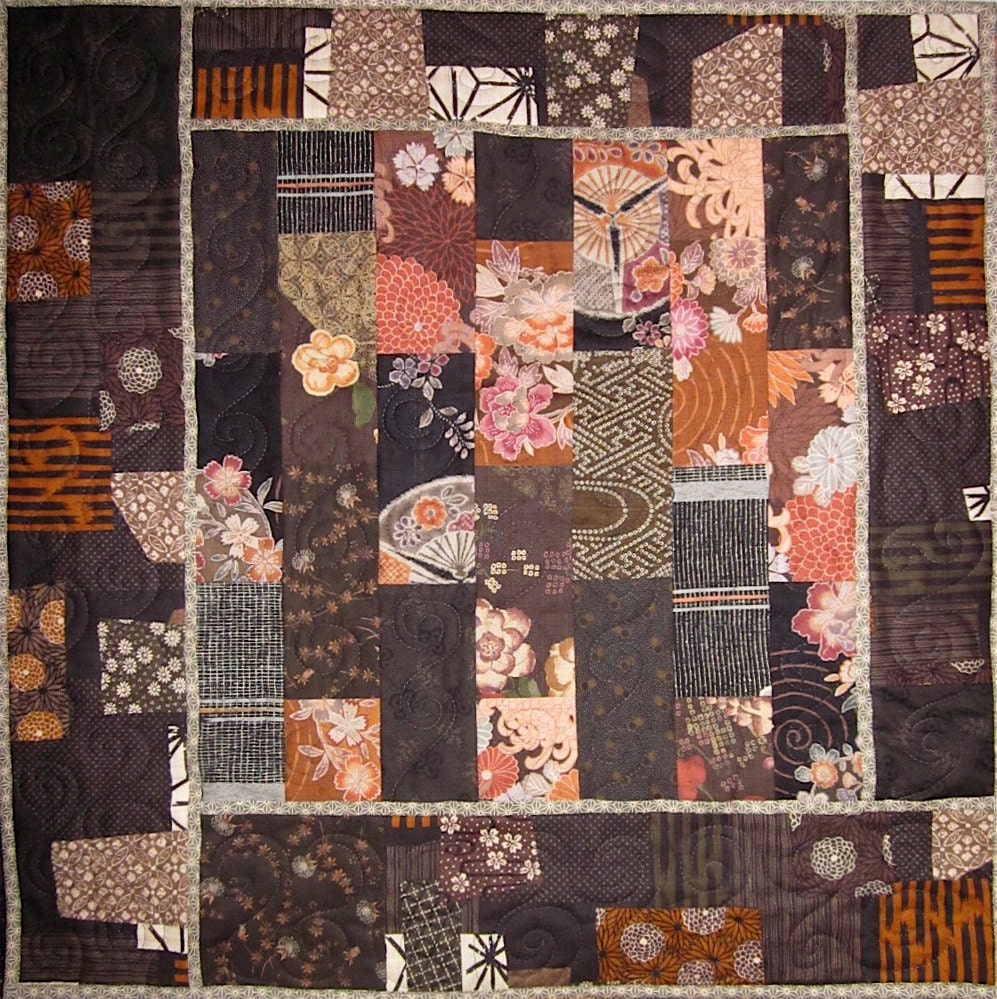 Patchwork Quilt - black and rust Japanese Splash wall hanging