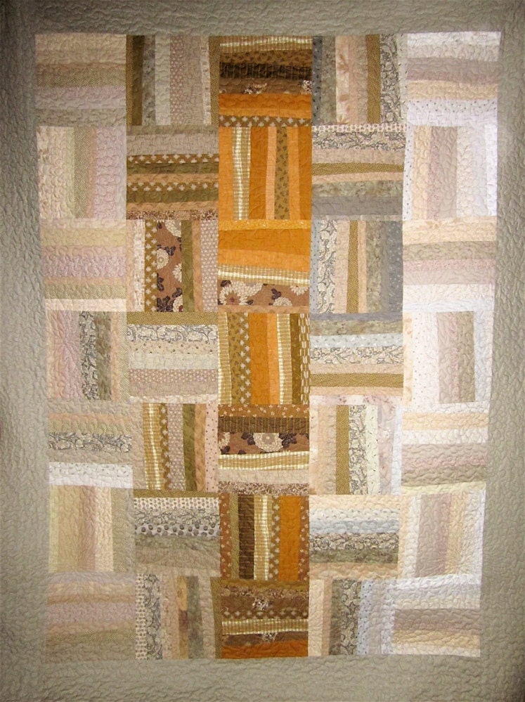 Patchwork Quilt - taupe and gold Japanese Askew throw quilt