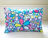 decorative pillow cover 12 x 18 inch lumbar retro style cushion cover, blue lime pink flowers floral flowers