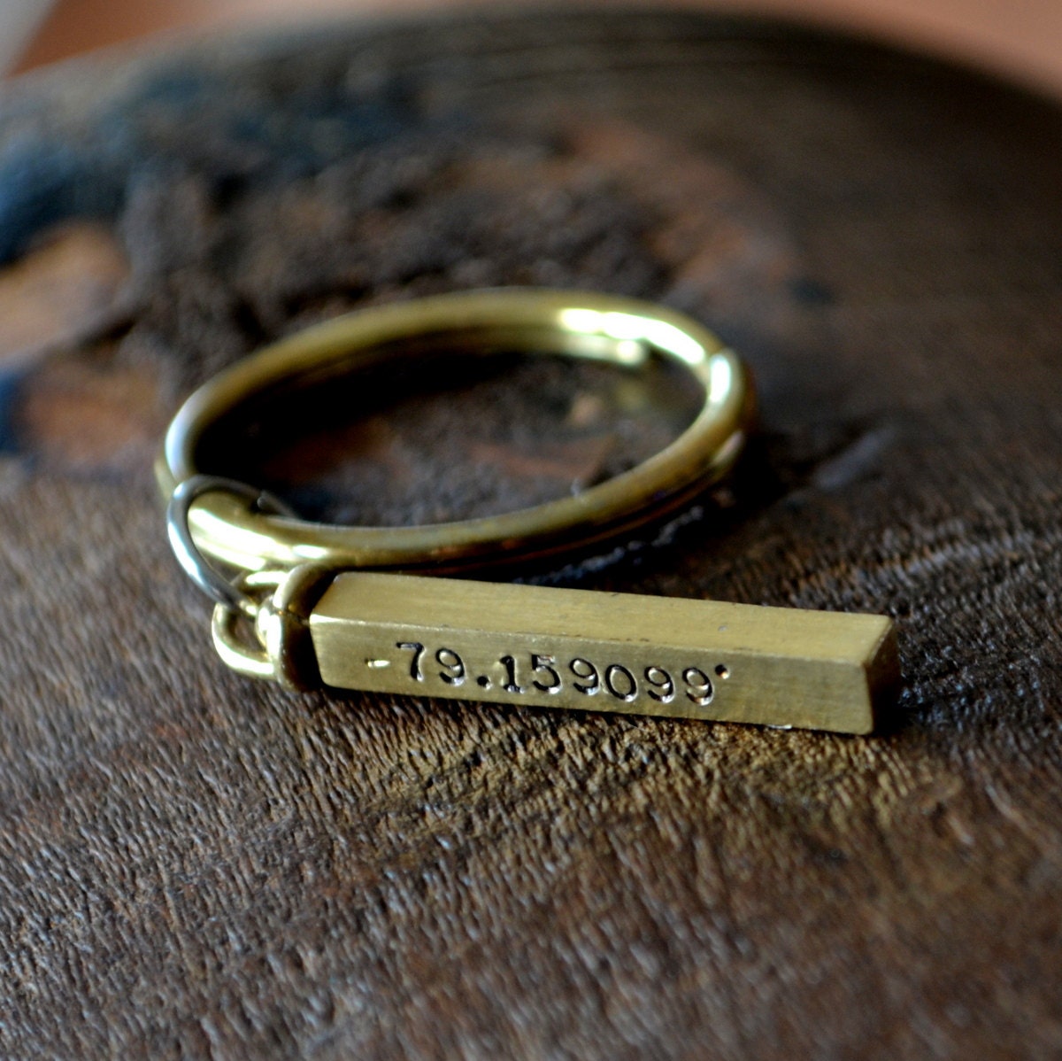 Personalized Coordinates Keychain Men Women Unisex Dude Latitude Longitude Brass