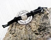 Hand Stamped Washer Bracelet Cuff - Stainless Steel with Black Cord - Perfect Gift for Men, Father, Dad, Husband