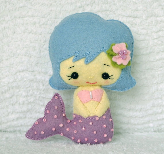 Little Mermaid Doll Hand Made Beaded Handmade Wool Doll READY TO SHIP
