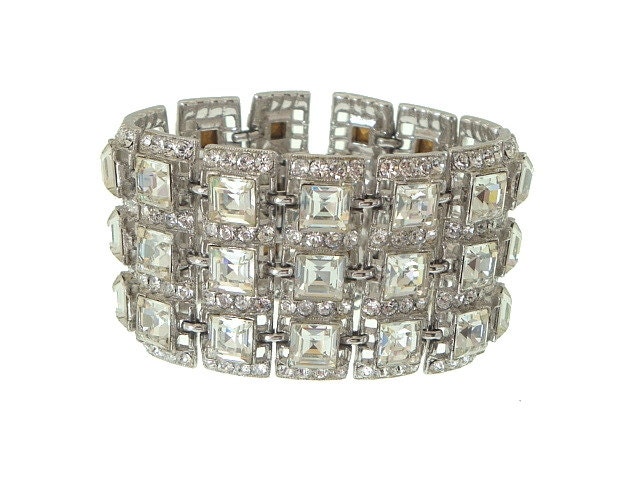 Vintage Rhinestone Bracelet Earrings Bogoff Designer 1940s Vintage Wedding Jewelry