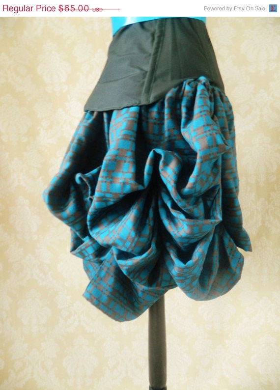 Clearance Tabitha Chocolate Brown and Teal Mini Bustle Skirt-One Size, Fits 20-36 Inch Waist