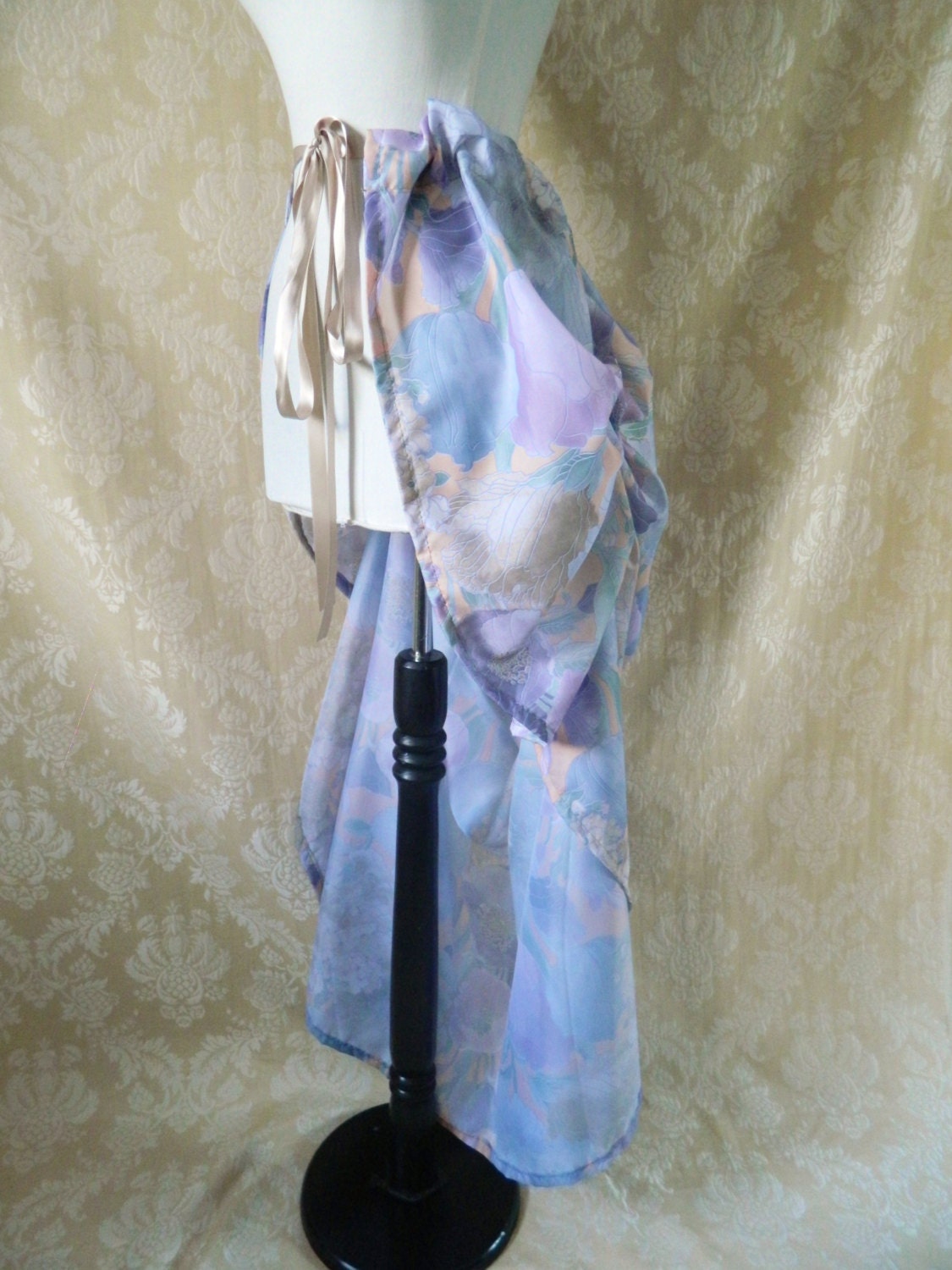 Watercolour Floral Tie On Long Bustle Skirt-One Size Fits All