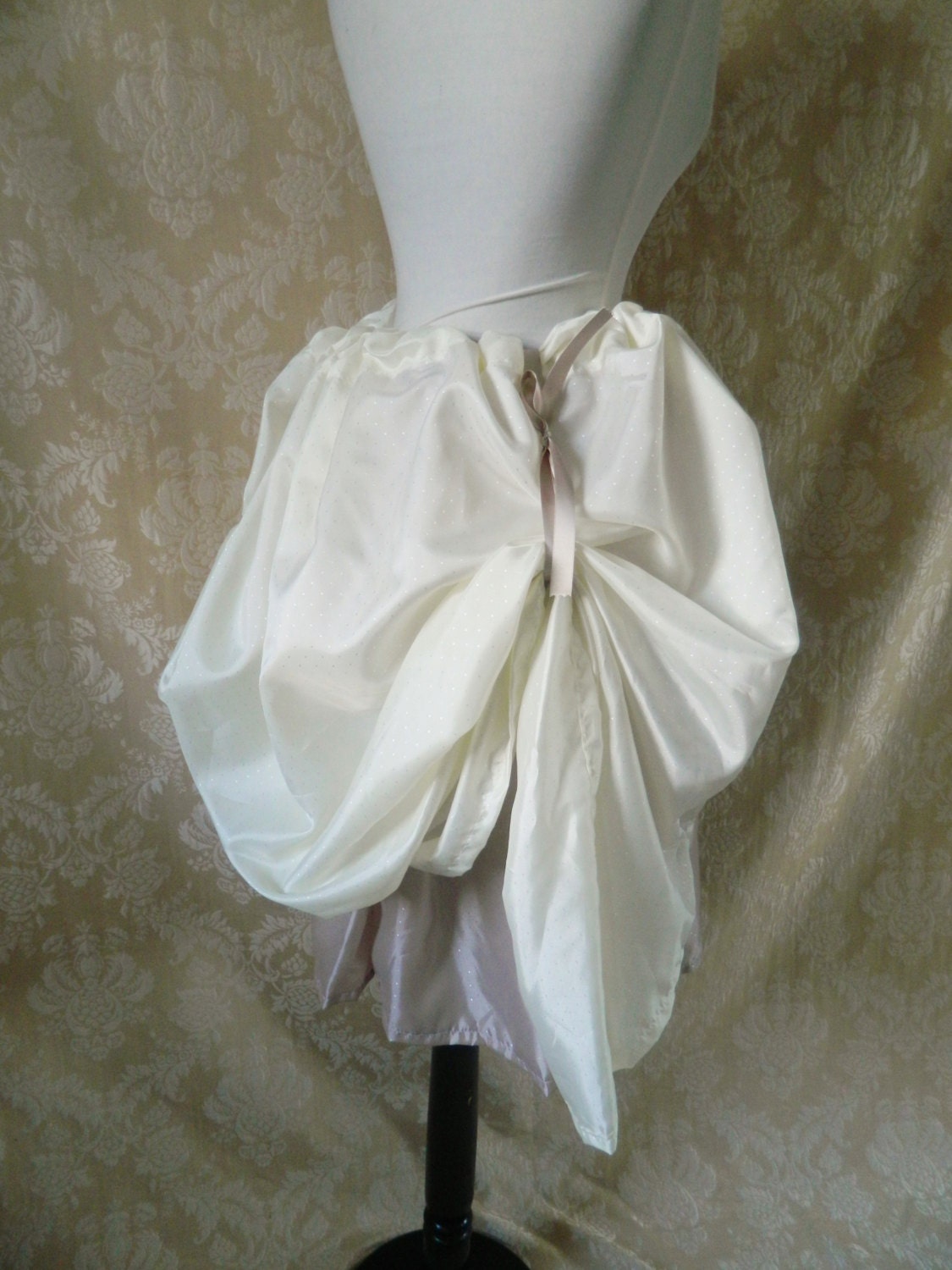 Cream and Mink Micro Dot Two Skirt Bustle Set-To Fit 20-38" Waist