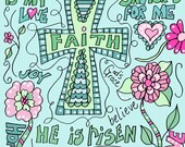 Original designed note card cross stationery Easter card doodle card inspirational notecards faith hope love joy believe card