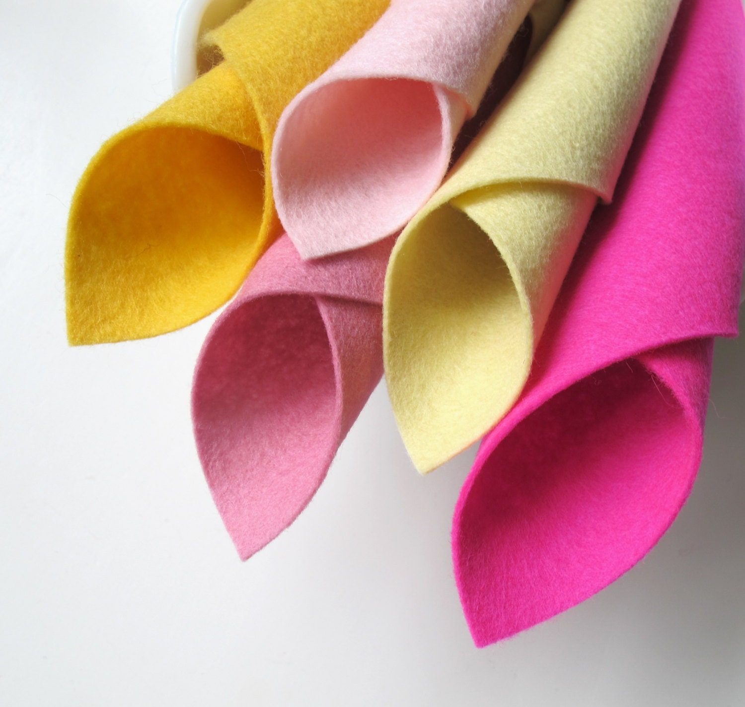 100% Wool Felt - Pink Lemonade Color Story - Wool Felt Squares Set - Pink Felt, Yellow Felt