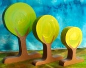 Wooden Toy, Spring Green Tree Set (3), Landscape Play / Nature Table Waldorf Toy