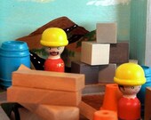 Personalized Children Wooden Toy - The Road Crew Playbox - Waldorf Playset / Wooden Peg Doll