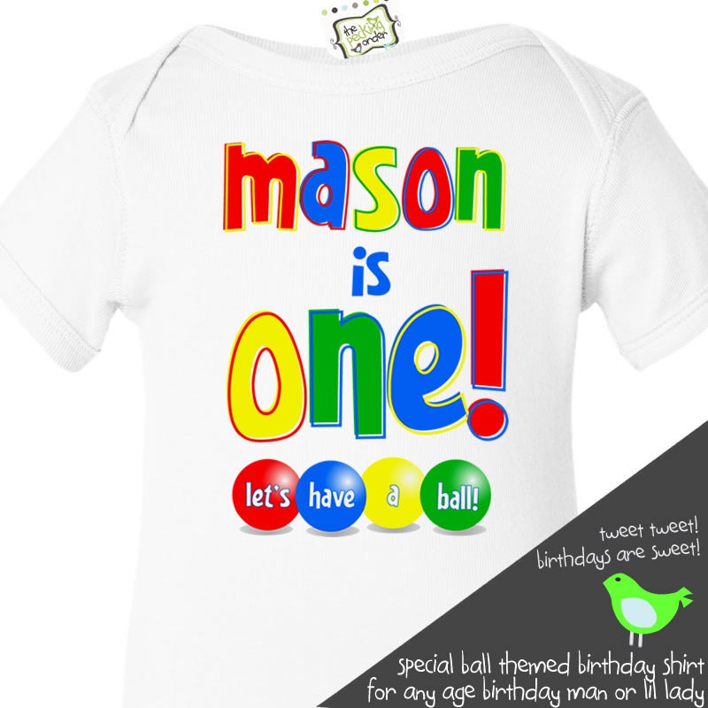 First birthday ball primary colors themed birthday party onesie or t-shirt