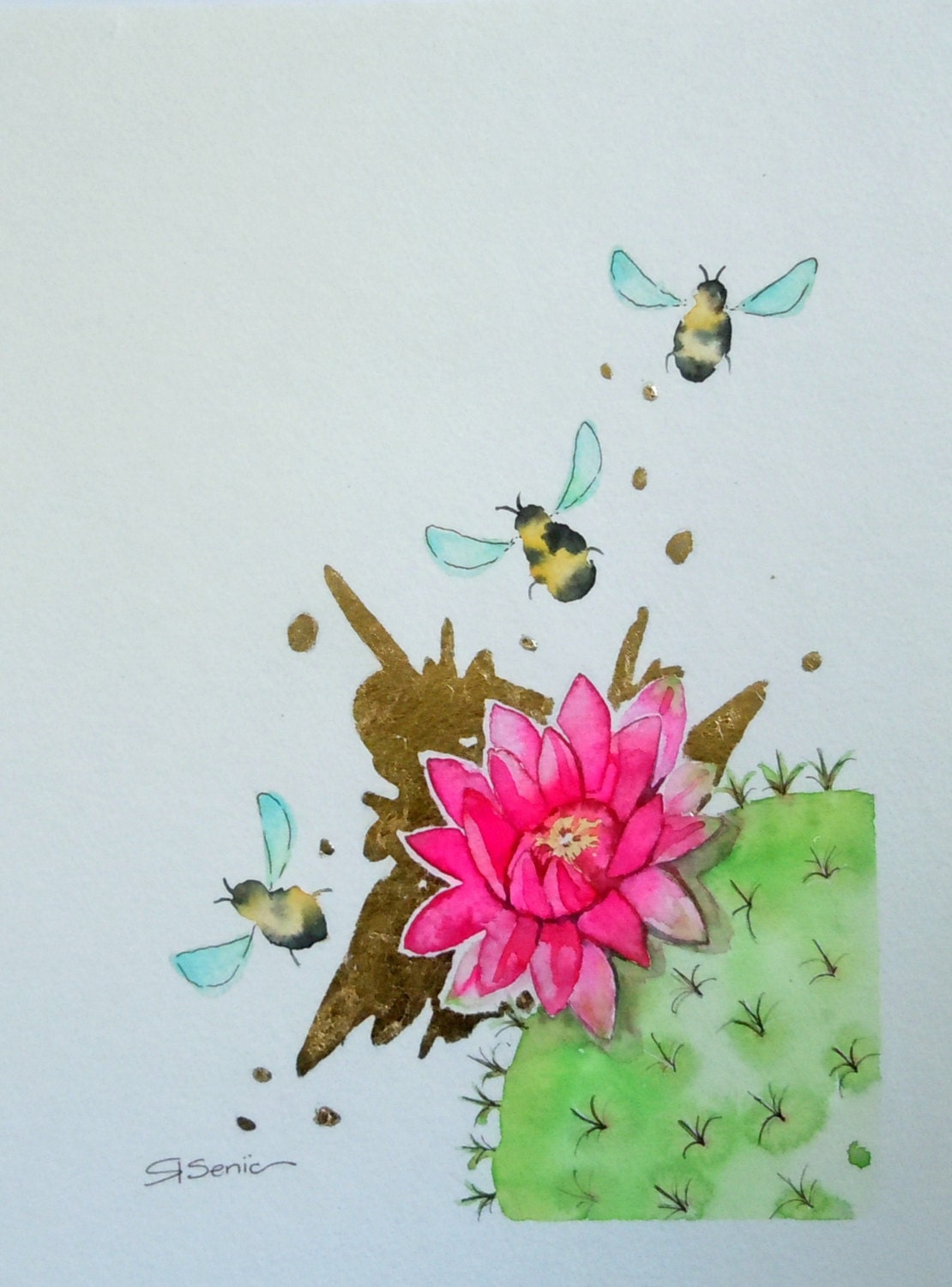 Bee Watercolor Painting, Original, Fine Art, "Flight of the Bumblebees No. 17" - 9x12