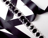 Statement Black Rhinestone Wedding Dress Sash - Custom Satin Ribbon - Extra Long Crystal Bridesmaid Belt Sash, Bridal Belt Sash
