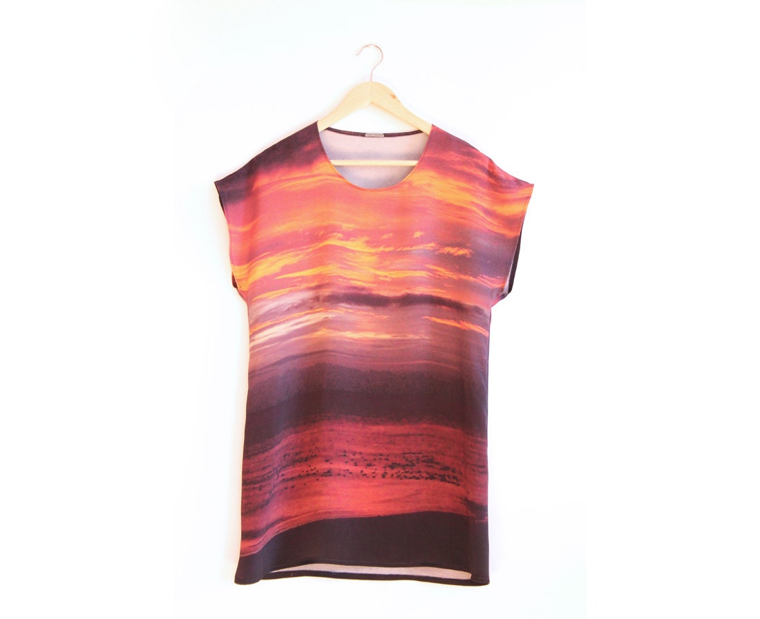 Silk Tunic Sunset Print S/M - SALE