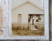 we sowed seed - hand stitched, vintage photo, antique linen, tea bag paper, garden seeds