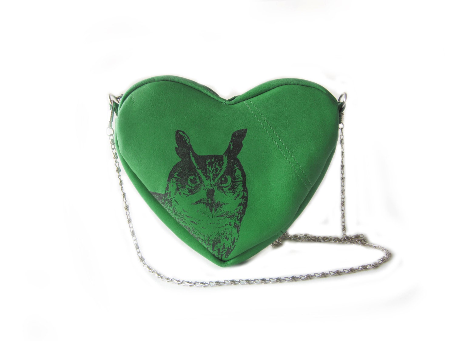 green leather shoulder bag hip bag screenprint owl