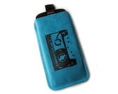 Samsung galaxy S4 sleeve blue leather screenprint cassette tape case