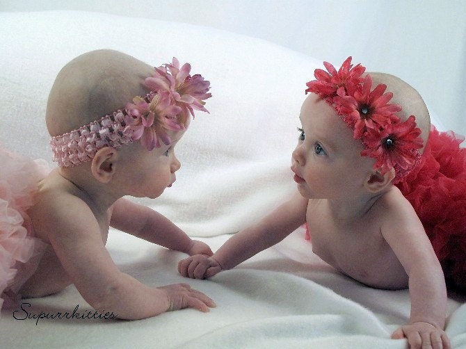 Pink Baby Flower Headband - Newborn Baby Headband - Hot Pink Daisies Crochet Baby Headband Bow - Infant/Toddler/Girl Photo Prop