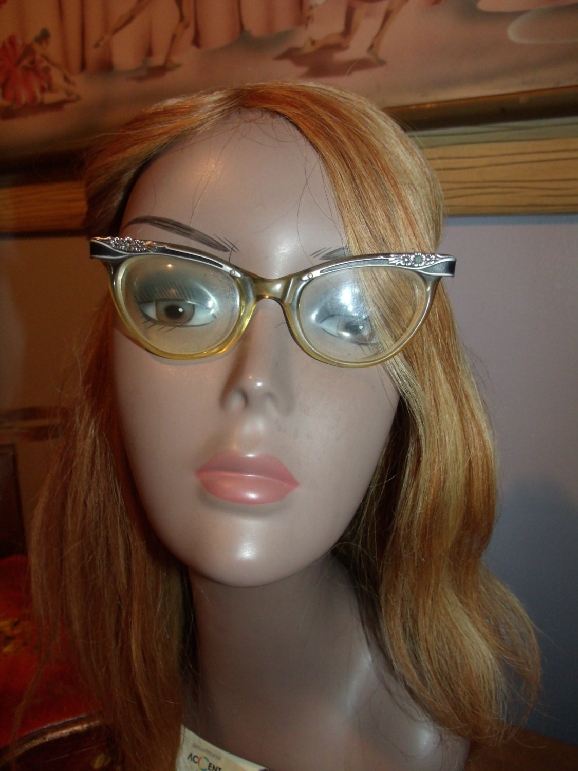 American Optical Black & Silver Cat Eyeglasses