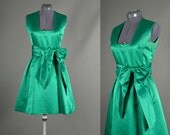 Vintage 1960s Dress - 60s Dress mini satin party cocktail dress designer emerald green