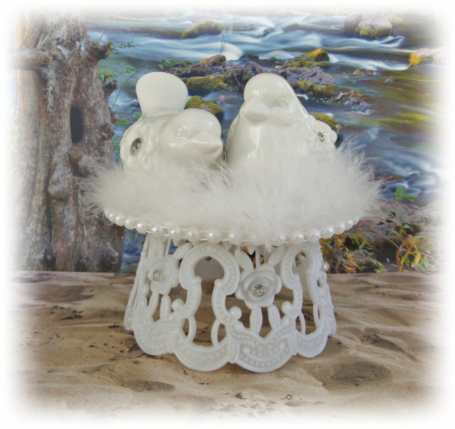 Love Birds Wedding Cake Topper, White Bird Nest Cake Topper, Spring or Garden Weddings Cake Topper
