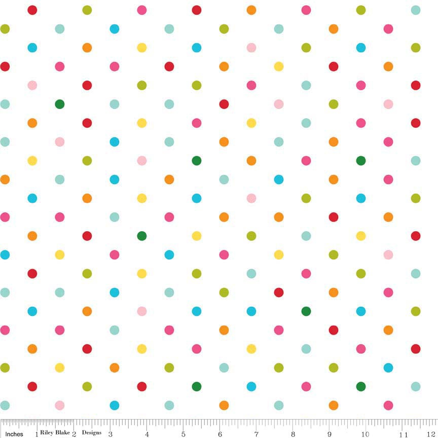 Sunny Happy Skies Fabric Bright Multi Color Dot on White from Riley Blake Designs 1 Yard New