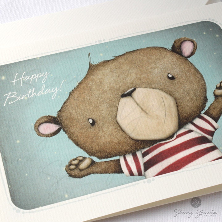Greeting Card, Card, Birthday, Brown Bear, Stars, Wishes, Shine Bright