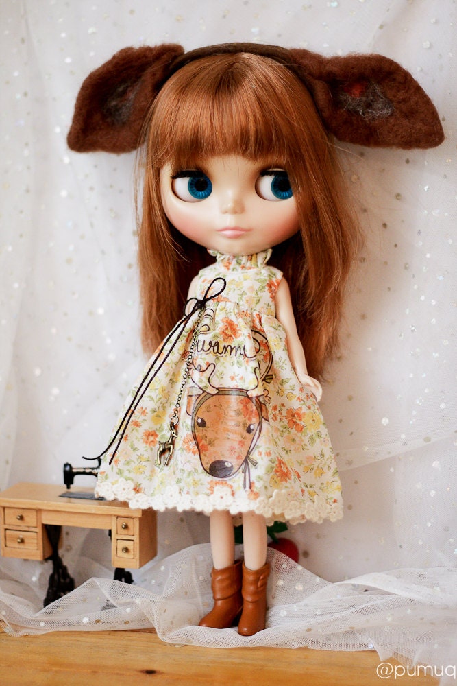 needle felt deer dress for blythe with deer headband by pumuq on etsy com