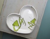 Heart shaped green praying mantis plate, funny anniversary home decor, wedding gift for her and him