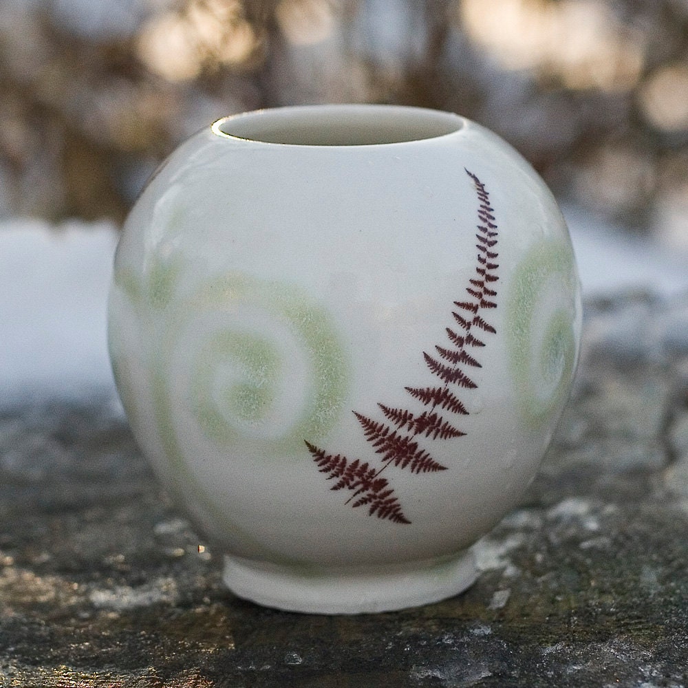 Wee White Fern Fiddlehead Vase by Bunny Safari