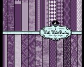 Purple Light Vintage Paris Digital Scrapbook Paper 24 Sheets  - Toile, Damask, Argyle, Floral and Birds 12x12 Instant Download