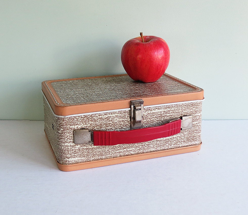 1957 Tan Luggage Tweed Metal Lunch Box