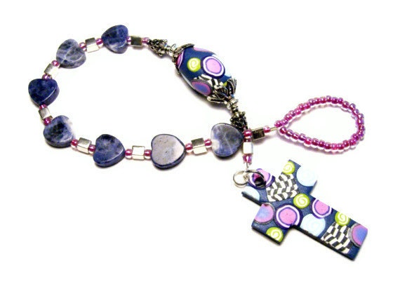 Anglican Protestant Prayer Beads Chaplet Polymer Clay Women Rosary Handmade Everything Else Religious Sodalite Heart Beads