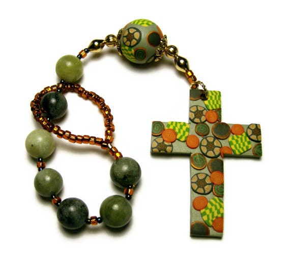 Jungle Jasper Anglican Protestant Prayer Beads Chaplet Polymer Clay Cross Unisex Rosary Handmade Everything Else Religious