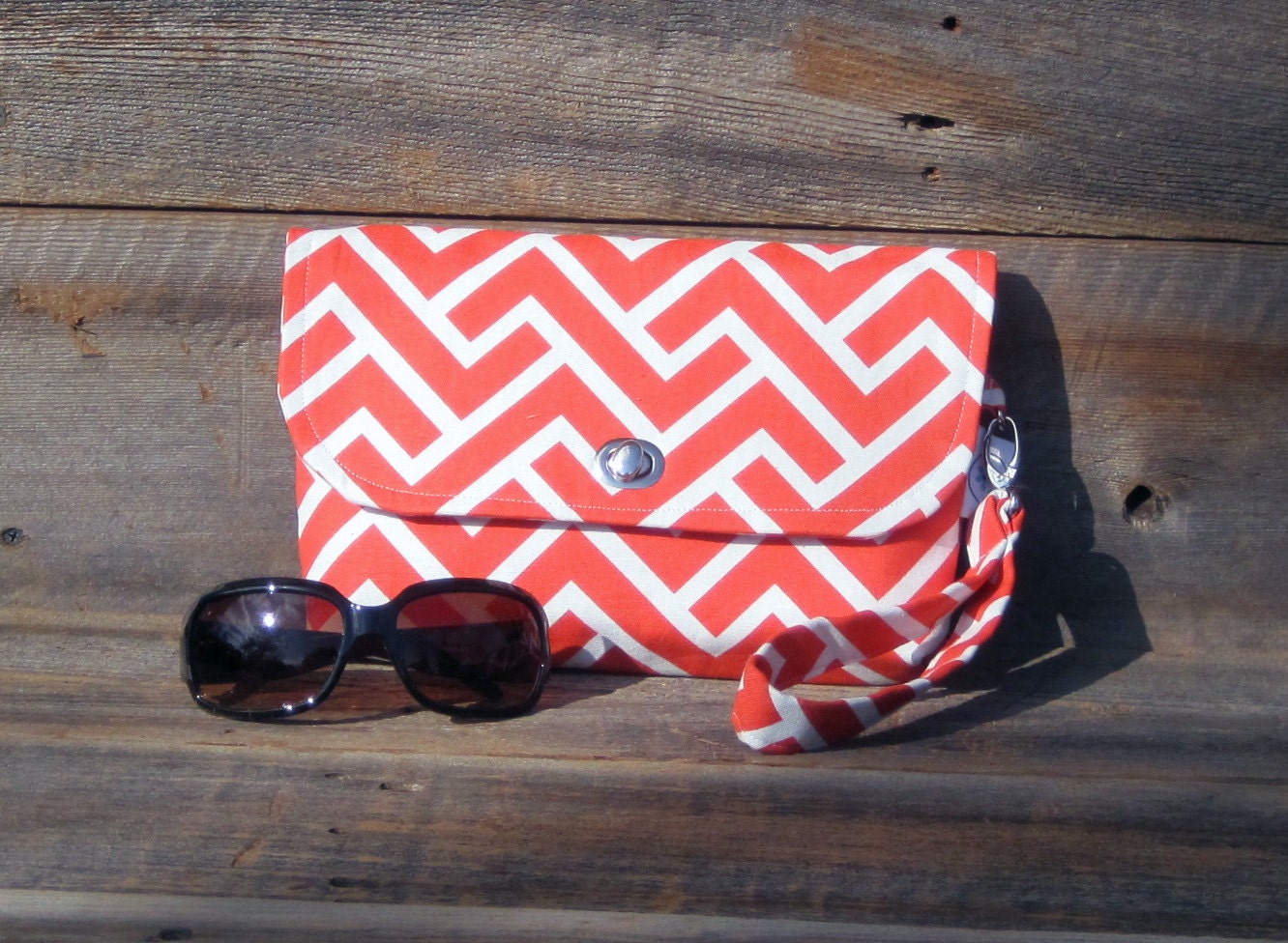 Eco Friendly Cute Clutch in Organic Zigzags in Coral