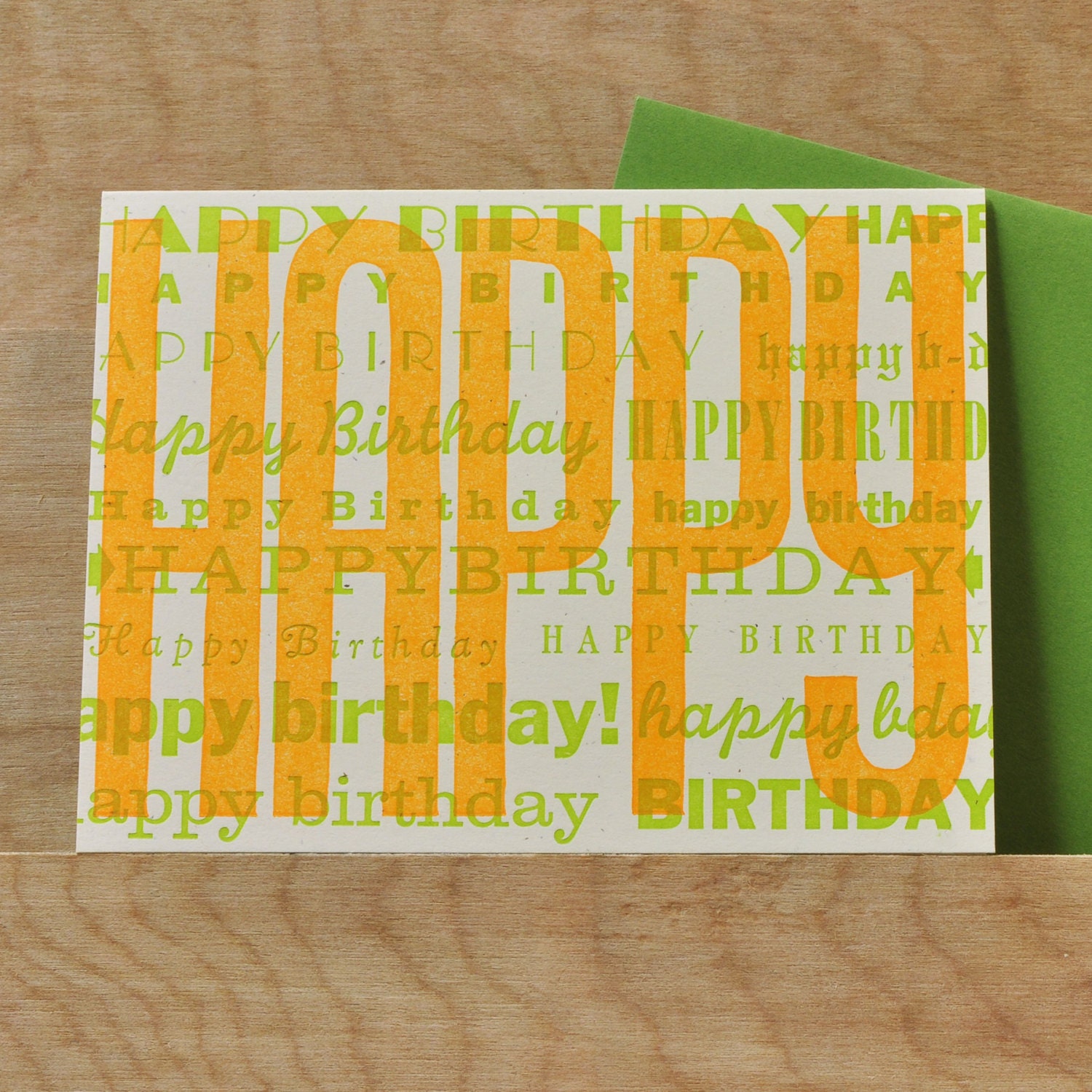Vintage Orange Green Happy Birthday Letterpress Card