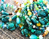 Turquoise Turtle, Simple Stretch Bracelets - One of A Kind, Summer, Beaded Bracelet, Multi Color, Charm Bracelet