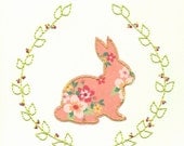 Set of Three 3 Sewn Paper Bunny Collage, Nursery Art, 8 x 10 Wall Art