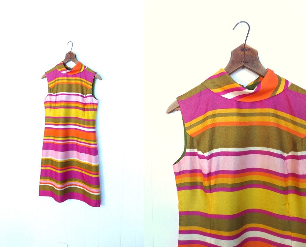 60s Striped Dress / Vintage 1960s Dress / Pâte de Fruit Dress / XS S