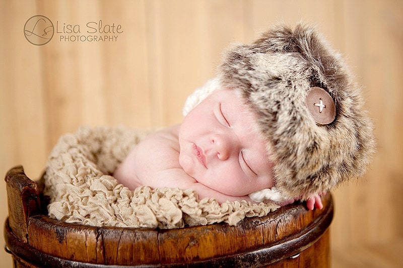 Newborn Baby Hat - Hunter Hat - Baby Boy Hat - Knit Hat - Fuzzy Flap - Newborn Photo Prop - Baby Aviator Hat - SIZE NEWBORN