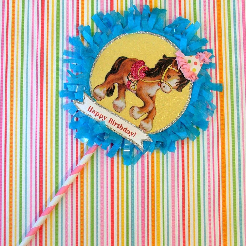 Yellow/Blue Horse Cake Topper