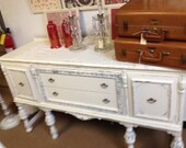 Ornate Creamy White Distressed Sideboard