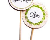 3 Personalized FLOWER & Cake Topper / Gift Tag l Whimsical Patterns Colors. Floral Pick / Cake Topper