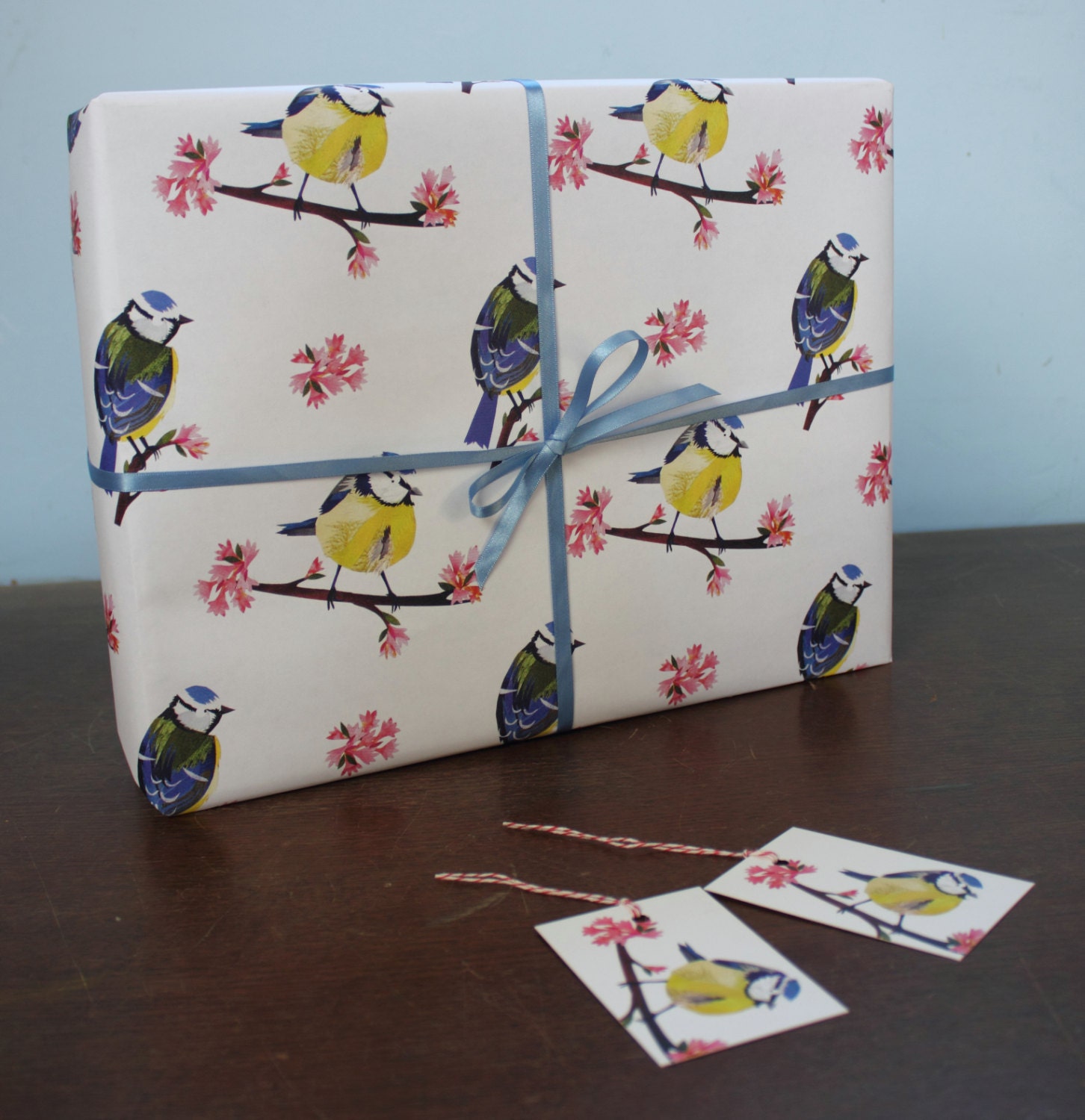 Blue Tit Blossom Wrapping Paper