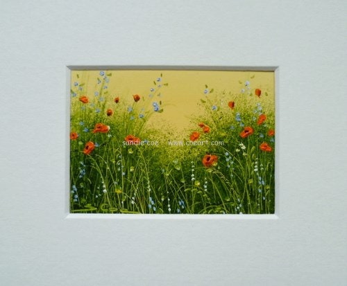 ACEO Mounted Original Miniature Oil Painting Orange Poppies by Sandie Coe