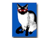 5"X7" Hip Cat Digital Collage Sheet Cat with Red Glasses on Blue INSTANT DOWNLOAD