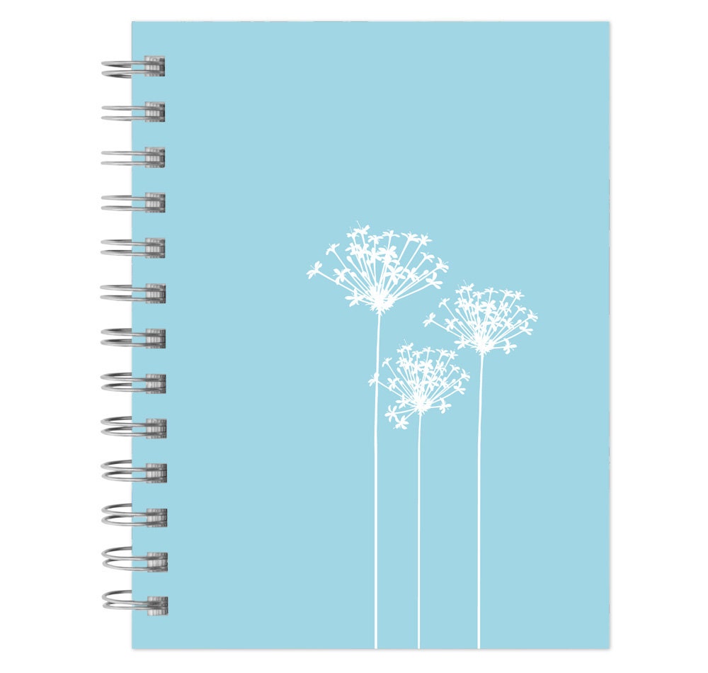 journal notebook lined spiral blue dandelion 6x9 recycled paper