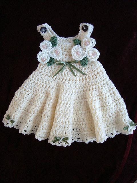 CROCHET PATTERN, Baby Dress - Girls Dress - newborn to age 12 - number 539, cream jumper