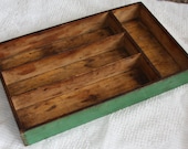 Green, Wood, Box, Silverware, Tray, Primitive, Folk