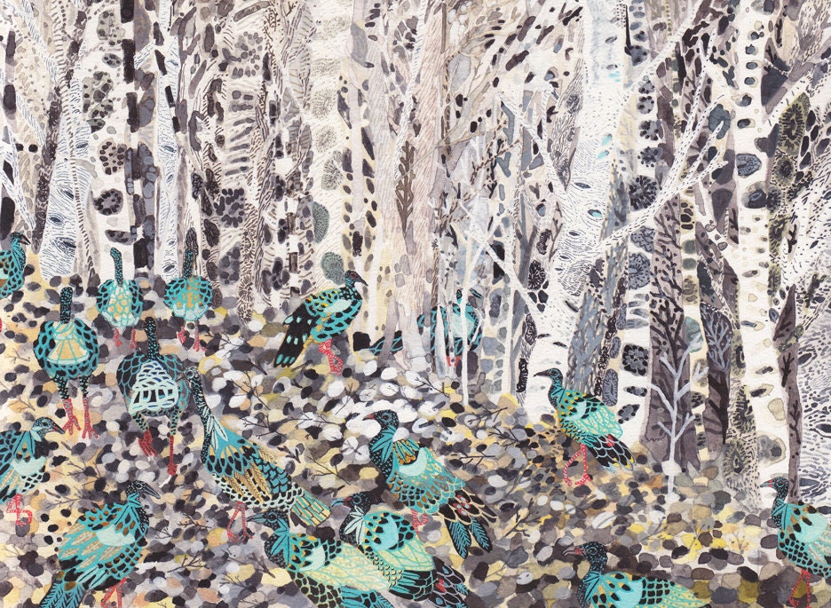Winter Woods and Wild Turkeys- 11" x 15" Archival Print